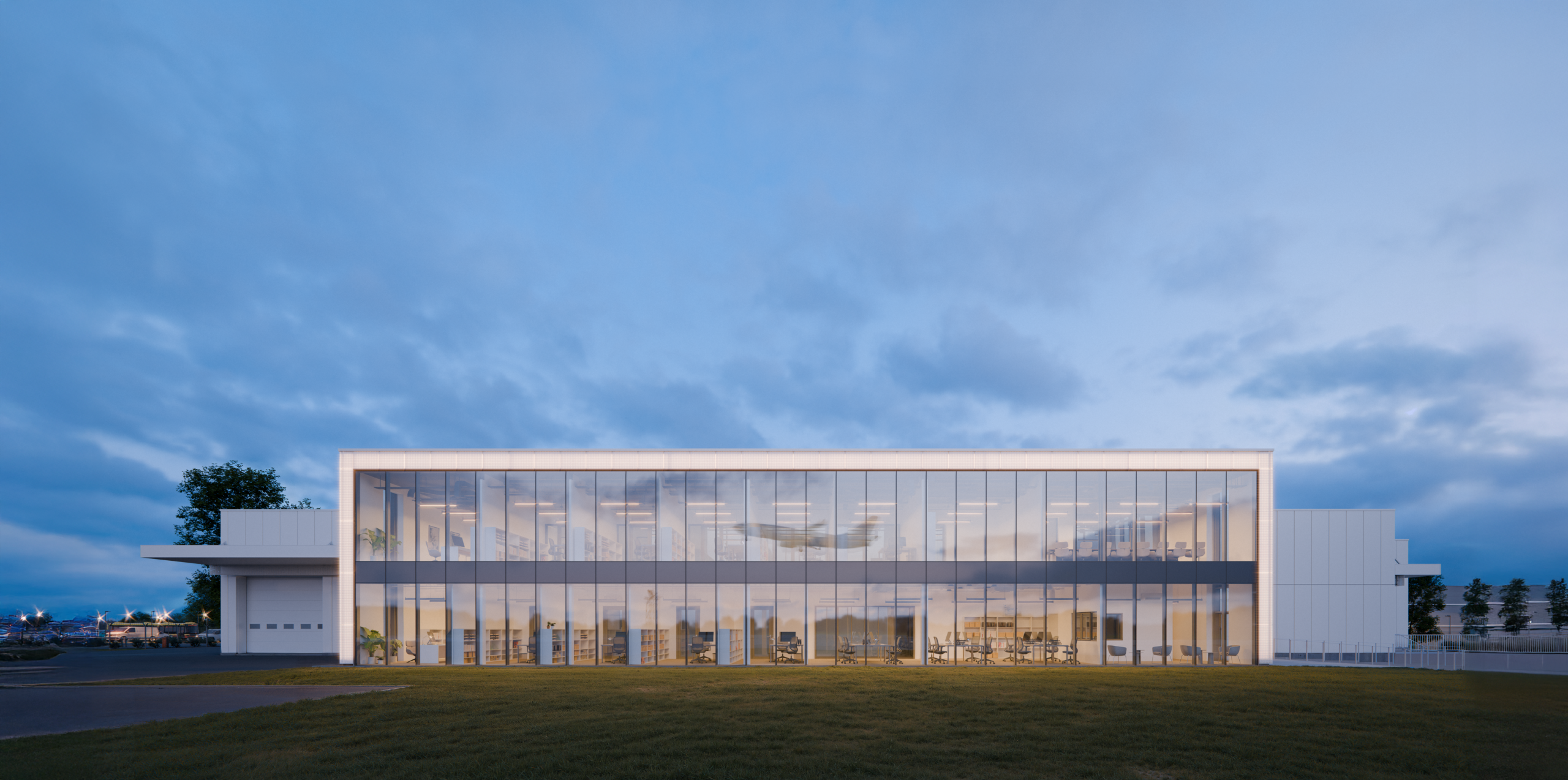 wizualizacja budynku cardo lotnisko towarowe wrocław projekt biura magazyn